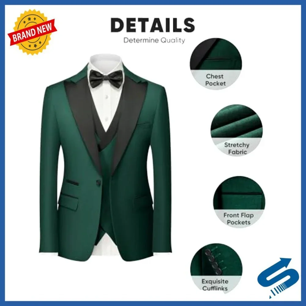Slim Fit 3-Piece Tuxedo Suit Set for Prom Business Formal Wear